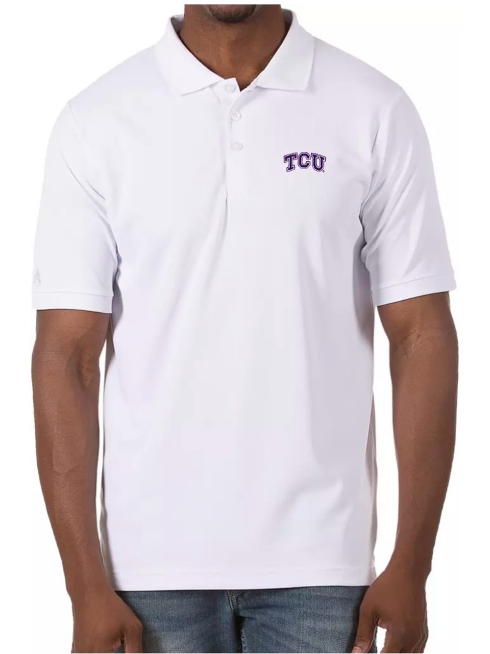 New Antigua Men's TCU Horned Frogs Legacy Embroidered White Polo Large